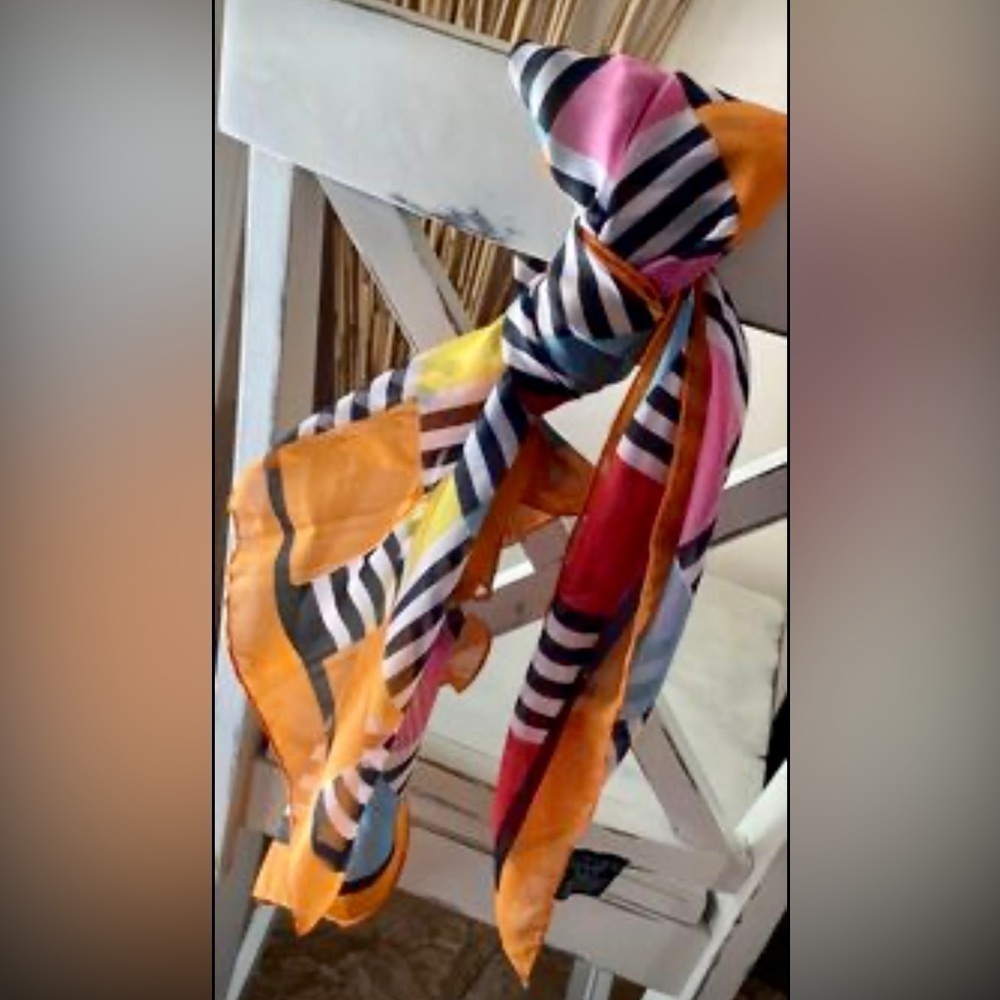 Vintage Liz Sinclaire Multicolored Striped Colorblock Lightweight Scarf